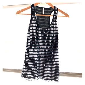 Women’s black and white ruffle blouse